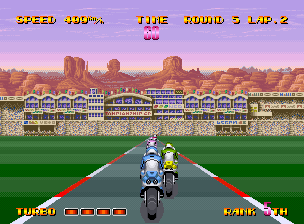 Riding Hero (Neo Geo) screenshot: Racing in U.S.A. (W.G.P. mode)