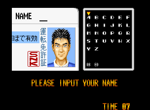 Riding Hero (Neo Geo) screenshot: Name Entry