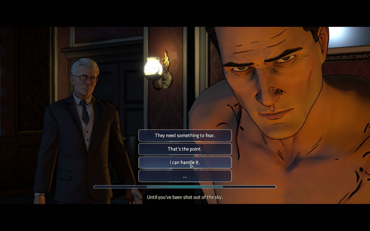 Batman: The Telltale Series - Episode 1: Realm of Shadows (Windows) screenshot: Choices during a conversation with Alfred