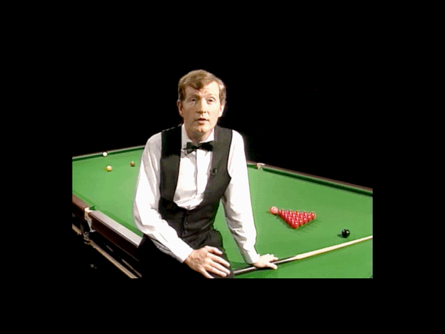 Virtual Snooker (DOS) screenshot: The introduction by Steve Davis is quite well done. It consists of a series of short clips stitched together rather than one continuous sequence