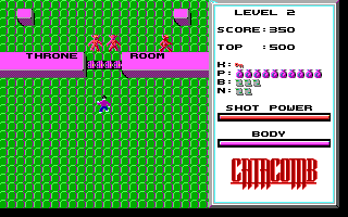 Catacomb II (DOS) screenshot: Some enemies behind a door waiting to be zapped by my full power shot (EGA)