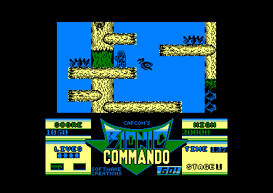 Bionic Commando (Amstrad CPC) screenshot: Watch out for the bird