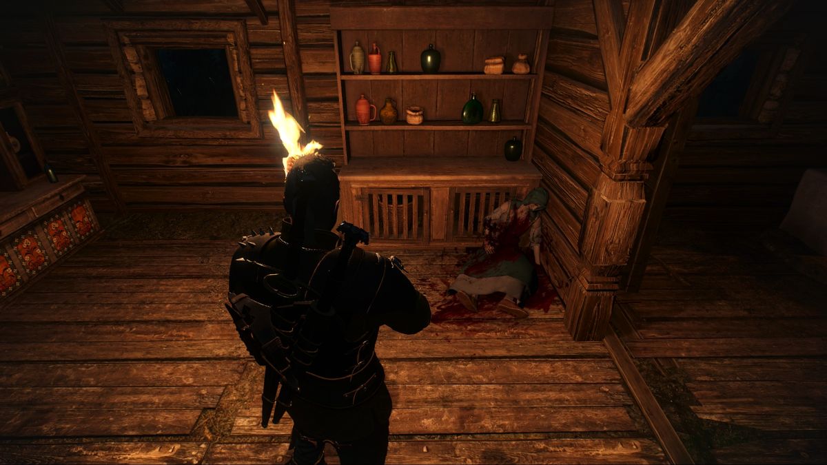 The Witcher 3: Wild Hunt - New Quest: "Where the Cat and the Wolf Play..." (Windows) screenshot: One of the victims of the massacre