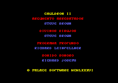Cauldron II: The Pumpkin Strikes Back (Amstrad CPC) screenshot: Credits screen (Spanish version)