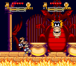 The Great Circus Mystery starring Mickey & Minnie (Genesis) screenshot: Baron Pete turns into Dragon Pete. Oh gosh!