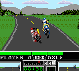 Road Rash (Game Gear) screenshot: Racing the Sierra Nevada track.