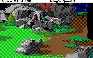 Roberta Williams' King's Quest I: Quest for the Crown (DOS) screenshot: Graham comes out of the cave. (EGA)