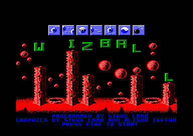 Wizball (Amstrad CPC) screenshot: Title screen and credits