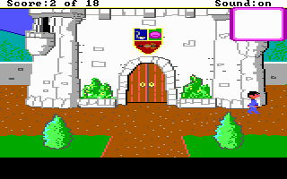 Roberta Williams’ Mixed-Up Mother Goose (DOS) screenshot: Outside the castle.