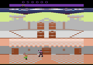 Robin Hood (Atari 2600) screenshot: Can you find Maid Marian somewhere in the castle?
