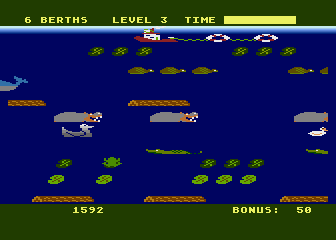 Frogger II: ThreeeDeep! (Atari 5200) screenshot: Hopping across the surface of the water