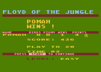 Floyd of the Jungle (Atari 8-bit) screenshot: Stats of level 1