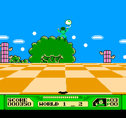 3-D WorldRunner (NES) screenshot: Catching a Ride on a Bonus Balloon