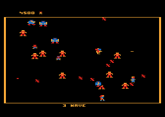 Robotron: 2084 (Atari 8-bit) screenshot: Try to save the family members, if you can
