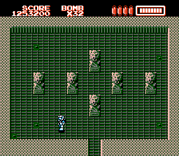 RoboWarrior (NES) screenshot: Destroying these statues in a specific order will reveal goodies