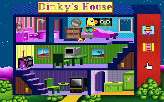 Rodney's Funscreen (DOS) screenshot: Dinky's house interior