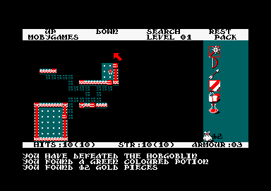 Rogue (Amstrad CPC) screenshot: I found 42 gold pieces