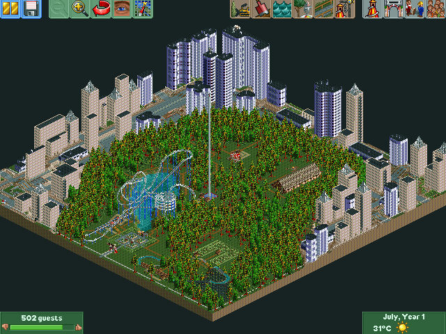 RollerCoaster Tycoon 2: Time Twister (Windows) screenshot: Skyscrapers