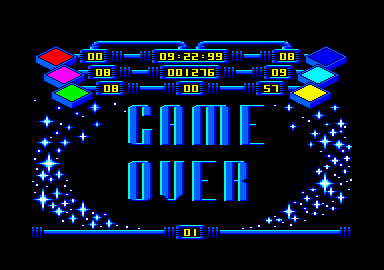 Rollaround (Amstrad CPC) screenshot: All lives lost. Game over.
