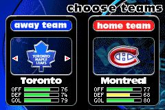 NHL Hitz 20-03 (Game Boy Advance) screenshot: Choose your teams...