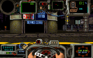 Quarantine (DOS) screenshot: Heading to a service shop