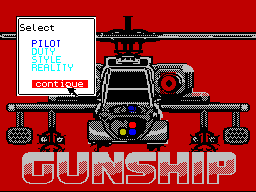Gunship (ZX Spectrum) screenshot: Flight configuration