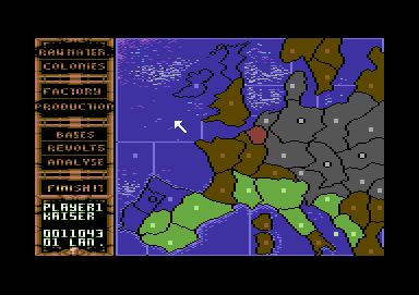 Scenario: Theatre of War (Commodore 64) screenshot: I'm down to one small land without an army...