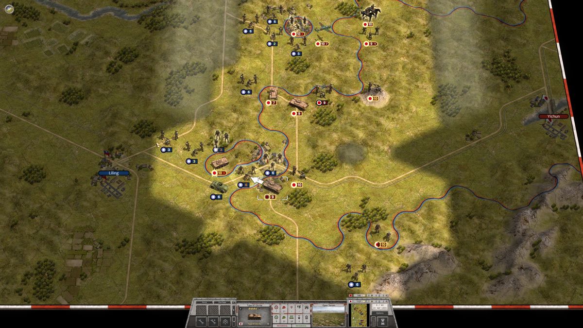 Order of Battle: Morning Sun (Windows) screenshot: Attacking enemy infantry in attempt to push them back and reestablish the supply line with the cut off tank platoon