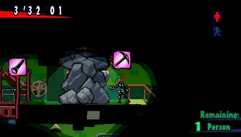 Exit (PSP) screenshot: Using mining pick to clear the road!