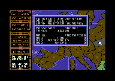 Scenario: Theatre of War (Commodore 64) screenshot: Looking up information about a country