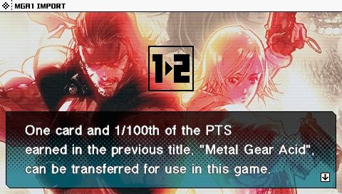Metal Gear Ac!d² (PSP) screenshot: The game supports importing save game data from the previous title in the series.