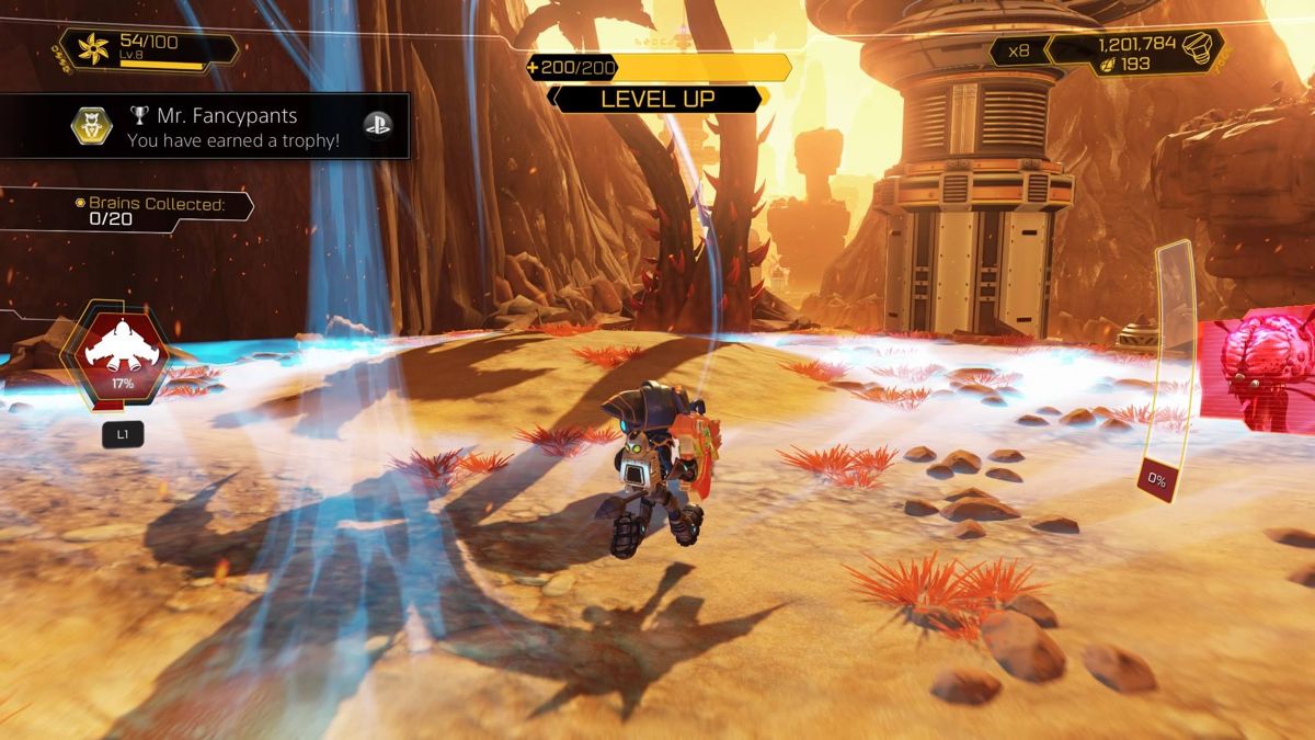 Ratchet & Clank (PlayStation 4) screenshot: Ratchet leveling up.