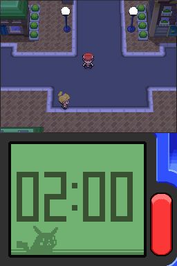 Pokémon Diamond Version (Nintendo DS) screenshot: Hearthome city at night