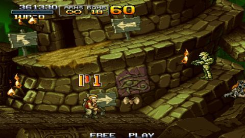 Metal Slug: Anthology (PSP) screenshot: Metal Slug X: fighting with mummies in the underground.