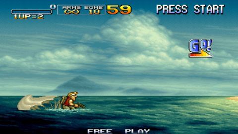 Metal Slug: Anthology (PSP) screenshot: Metal Slug 3: a parachute landing in the water