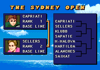 Jennifer Capriati Tennis (Genesis) screenshot: The circuit bracket