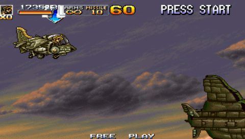 Metal Slug: Anthology (PSP) screenshot: Metal Slug 5: controlling a jet fighter.