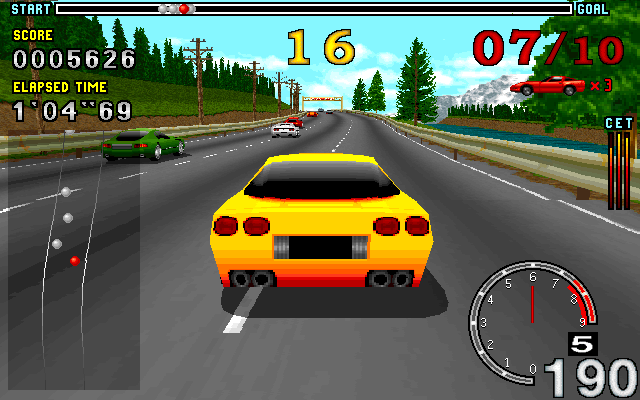 GT Racing 97 (DOS) screenshot: About to cross a checkpoint