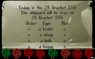 The Patrician (DOS) screenshot: Choose between four types of ships