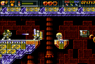 Ruff 'n' Tumble (Amiga) screenshot: World 4 - Covering behind your gun on a single platform