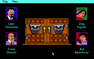 Don't Go Alone (DOS) screenshot: Main Menu - Before you enter the haunted house, you can re-arrange your party to your liking.