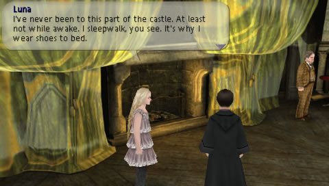 Harry Potter and the Half-Blood Prince (PSP) screenshot: Harry takes Luna to a party, even though he really wanted to ask Ginny.