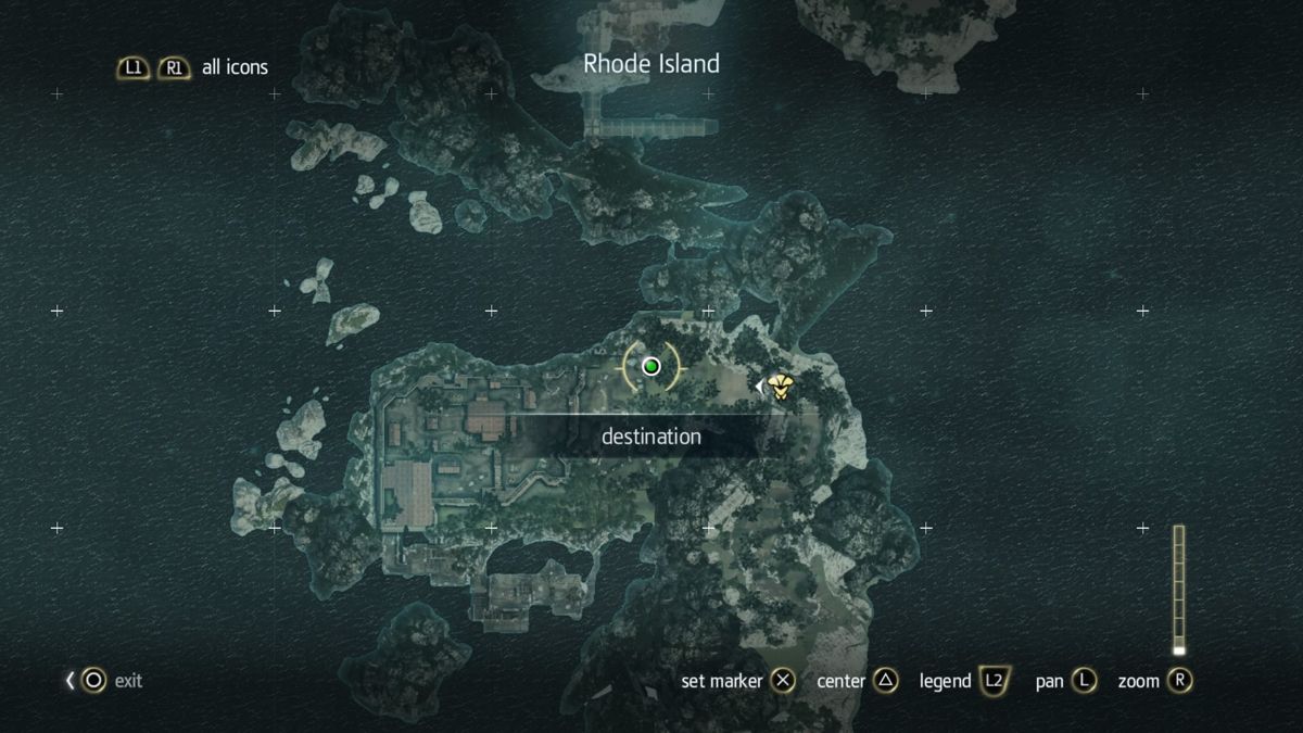 Assassin's Creed IV: Black Flag - Aveline (PlayStation 4) screenshot: Map of Rhode island