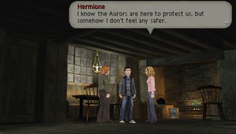 Harry Potter and the Half-Blood Prince (PSP) screenshot: A gathering with the three friends