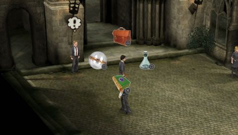 Harry Potter and the Half-Blood Prince (PSP) screenshot: The radial menu where you can access the inventory, potions, Remembrall and more.