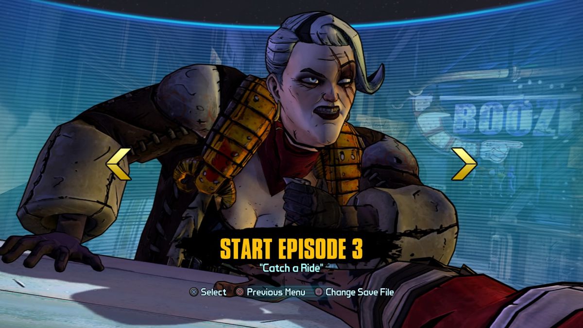 Tales from the Borderlands: Episode Three - Catch a Ride (PlayStation 4) screenshot: Episode select screen