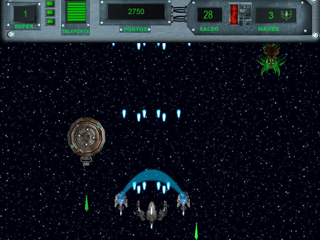 Space Shooter: Alpha Impact (Windows) screenshot: Just got my ship equiped with a shield.