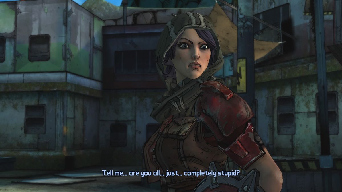 Tales from the Borderlands: Episode Three - Catch a Ride (PlayStation 4) screenshot: Saved by the ninja girl following with a trick question