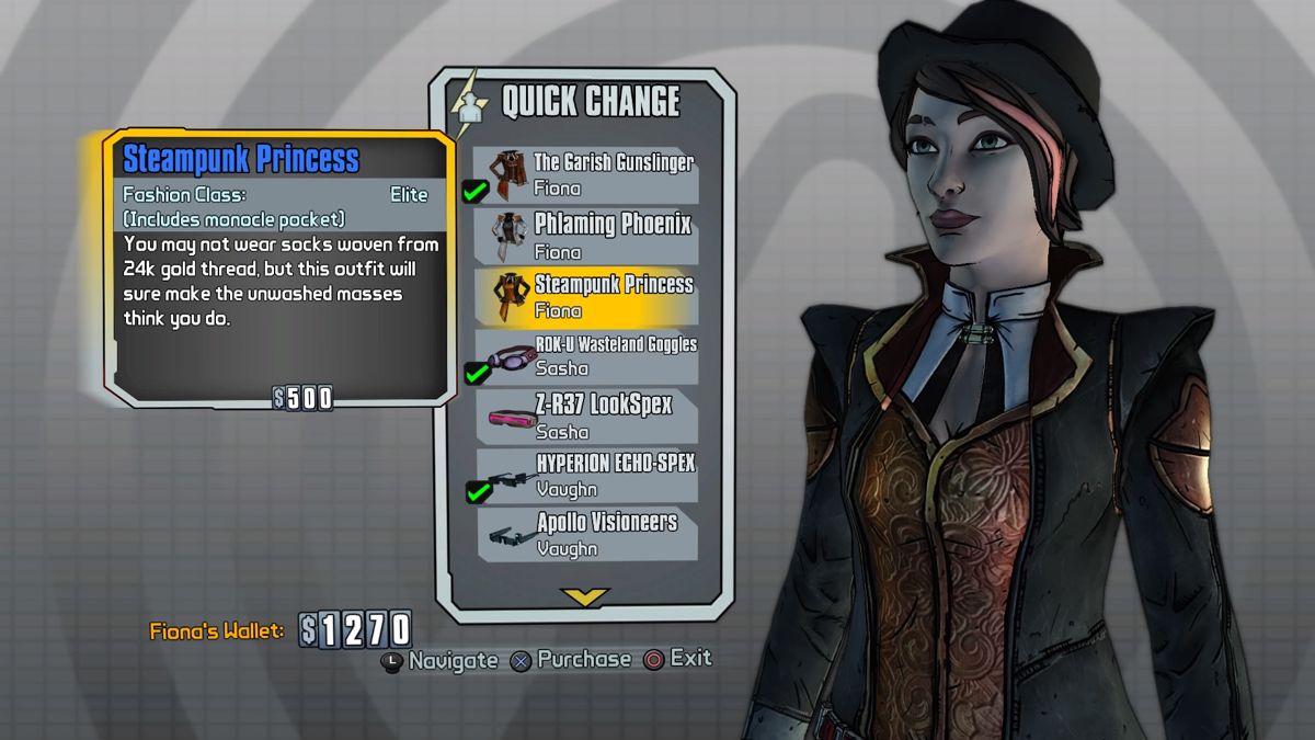 Tales from the Borderlands: Episode Three - Catch a Ride (PlayStation 4) screenshot: Purchasing accessories for your characters