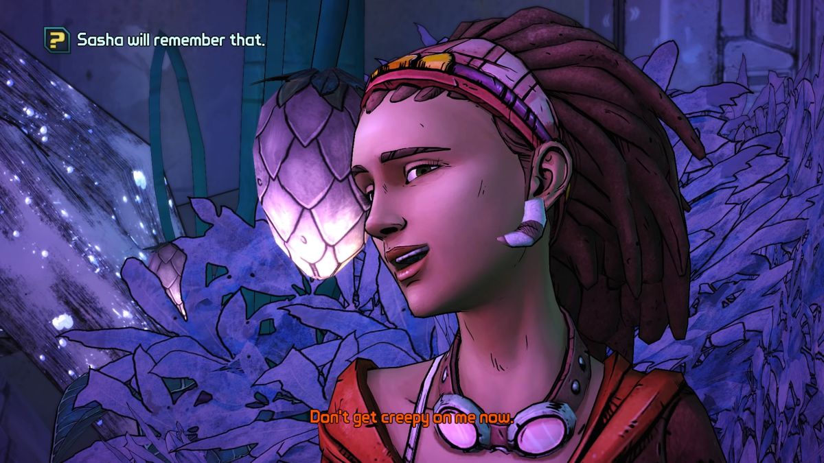 Tales from the Borderlands: Episode Three - Catch a Ride (PlayStation 4) screenshot: Sasha is one step away from blushing